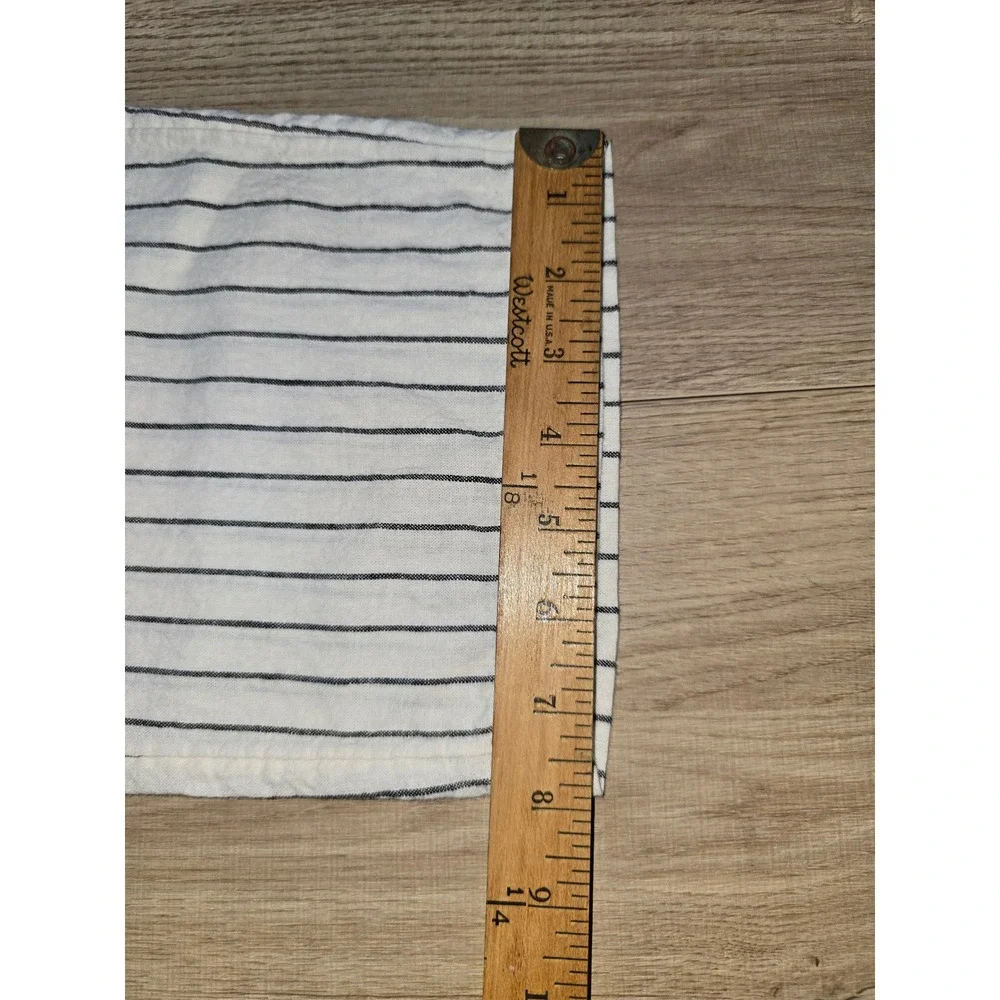 H&M Women's Pants Size M White Black Striped Linen Cotton Drawstring